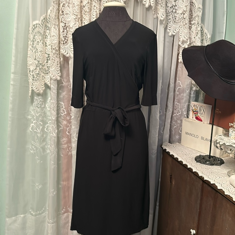 Daisy Fuentes Black Jersey Knit Wrap Dress Sz L